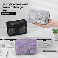 Sac cosmétique en maille respirante, pochette légère à fermeture éclair, organiseur de maquillage pliable pour les articles de toilette de voyage, les essentiels de gym