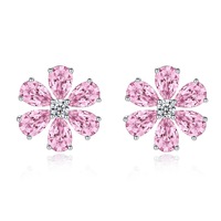 Romantische 925 Silber Blumen-Ohrstecker mit CZ-Steinen Birnenförmiger Zirkon-Cluster Feine Ohrstecker