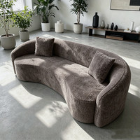 Canapé double inclinable en tissu couleur crème, compressé sous vide, en forme d'arc, garni d'éponge, minimaliste, deux places pour petits espaces
