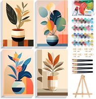 SONGWOO Art Custom Ensemble de 4 tableaux numériques encadrés, Décoration murale, Peinture florale peinte à la main, Peinture par numéros DIY