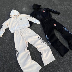 Conjunto de chándal de 2 piezas con efecto lavado ácido 2025, de punto gofrado, con cremallera, ropa deportiva personalizada con bordado, chándal de punto gofrado de alto gramaje - Product Image 1