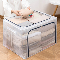 Boîtes de rangement pliables écologiques pour vêtements, bacs de rangement empilables, organisateur de rangement robuste avec poignées, cadre en métal, vêtements, literie, garde-robe