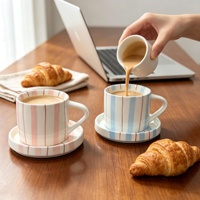 Tasse à café en porcelaine YUBIN style nordique, peinte à la main, rayée, couleur sous-glaçure, haute valeur esthétique, 280 ml, compatible micro-ondes et lave-vaisselle