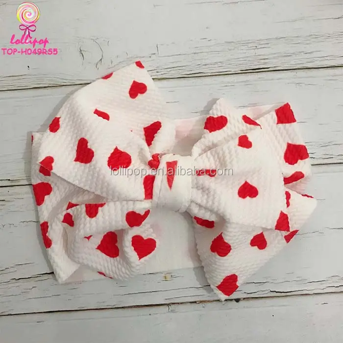 Diademas elásticas de nailon para bebés recién nacidos, turbante de nailon rojo y blanco para el Día de San Valentín