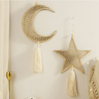 Décorations de l'Aïd Moubarak en gros de DAMAI, décoration murale, étoile, lune, ornements en bois creux avec pendentif en pompon