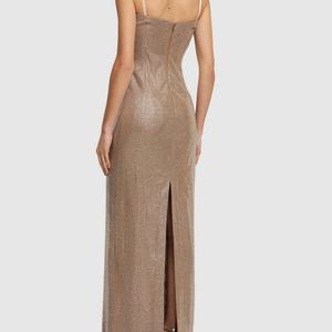 Robe de soirée longue pour femme, dos nu, sans manches, entièrement ornée de strass et de paillettes, avec superposition transparente, pour soirée et bal - Product Image 2