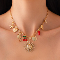 2025 rétro océan Style alliage clavicule chaîne plaqué or vacances cerise piment goutte d'huile pendentif collier accessoire populaire