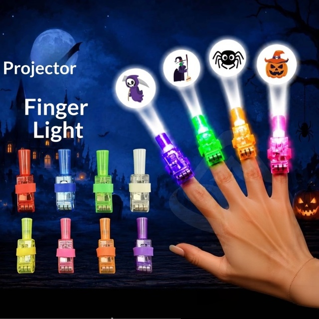Halloween Finger Projector Lights Christmas Projection Finger Lamp Luminous Ring Mini Pattern Projector Party Novelty G26-313