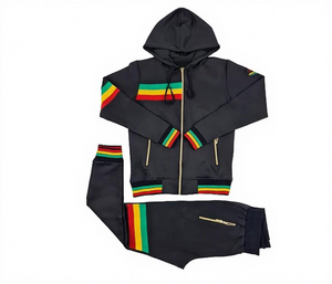 Unisex Black Hooded <b>Tracksuit</b> With Zipper Fly Full Sleeve Joggers Casual Autumn Wear Breathable <b>Polyester</b> Material - Product Image 1