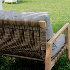 Andorra lounge <b>chair</b> features durable teak <b>wood</b> and intricate rattan weave, offering comfort, ideal for <b>outdoor</b> spaces. - Product Image 5