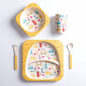 Trực Tuyến Top Người Bán Nhà Máy Ý Tưởng Mới Thiết Kế Sinh Thái Thân Thiện Với Sợi Tre Phim Hoạt Hình Sáng Tạo Trẻ Em Bộ Đồ Ăn 5 Pcs Cup Tấm Set - Product Image 4