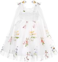Robe de Fée en Tulle à Nœud Floral Coedody pour Fillette, Robe d'Été Smocked pour Petites Filles, Anniversaire, Mariage, Fête, 1-6 Ans