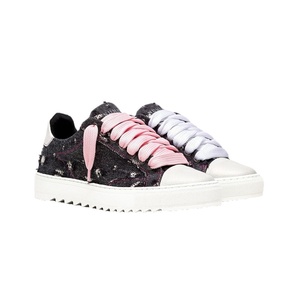 Baskets décontractées pour femmes, style designer, effet vieilli, avec <span class=keywords><strong>lacets</strong></span> asymétriques rose et blanc, à plateforme, chaussures de marche tendance pour femmes - Product Image 1
