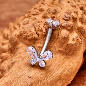 Anillo para Ombligo de Titanio ASTM F136, Estilo Mariposa, Incrustaciones de Cristal CZ, Rosca Interna, Joyería Tit - Product Image 4