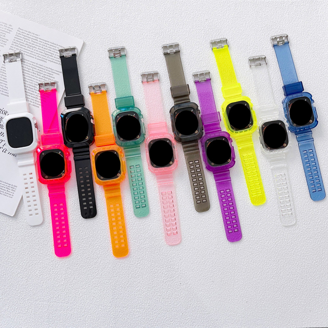Crystal Color Transparent Silicone Case for IWatch Series 9 45mm 41mm Sport Smart Watch Strap With Case for IWatch Ultra 49mm