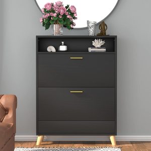 Free Standing <b>Shoe</b> Organizer With 2 Flip Drawers for Entryway, Narrow 3 Tier Entryway Hidden <b>Rack</b> Doors KEYA-P4 Free Standing Sh - Product Image 4