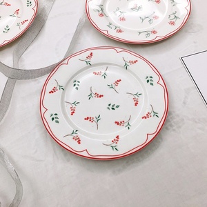 Assiette à dîner en céramique rétro coréenne, motif floral rose, assiette occidentale, assiette à dessert, assiette à fruits, assiette à gâteau - Product Image 3