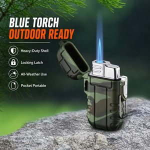 Briquet torche portable écologique personnalisé, étanche, coupe-vent, rechargeable au gaz <span class=keywords><strong>butane</strong></span>, flamme bleue, pour cigares, barbecue, cigarettes, extérieur - Product Image 2