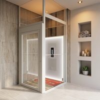 Ascenseur hydraulique à dos à deux étages pour intérieur avec portes manuelles, vitrage panoramique, construction en acier inoxydable, design contemporain