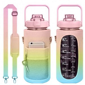 Promotional Drinkware Fitness Sport Colorful Gym Gallon BPA Free Plastic Protein Motivational Water <b>Bottle</b> with Time Marker - Product Image 5