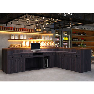 Bancone Tavolo da Bar Industriale Vintage in Legno a L con <span class=keywords><strong>Cassa</strong></span> per Ristoranti e Attività Ristorative Ricevimento Front Office - Product Image 3