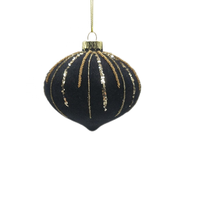 Vente directe d'usine, ornements en verre soufflé à la main, ronds, noirs, de luxe, avec des paillettes floquées, 8 cm, décoration d'intérieur