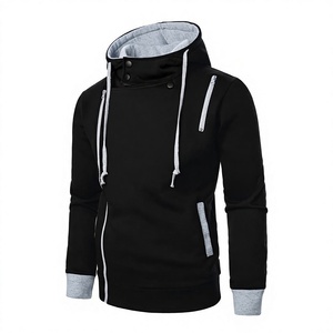 <b>Men's</b> Black Hooded Sweatshirt Regular Fit French Terry Zipper Side Pockets Casual Winter Wear Fleece Fabric 100% Cotton - Product Image 2