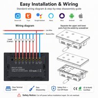 Interrupteur intelligent Wi-Fi Zigbee 147 Tuya à télécommande, grand panneau 6 voies, panneau en verre, compatible Tuya Smart Life