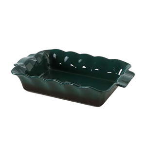 Plat à gratin rectangulaire en céramique vert forêt mat, élégant et moderne, à bords festonnés, pour la cuisson - Product Image 6