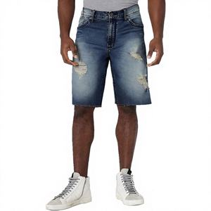 Custom Distressed Men's Denim Shorts-Summer Casual Straight Knitted Eco-Friendly Breathable High Waist with Custom Pattern - Product Image 1