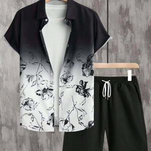 半袖3Dプリントハワイアンシャツと半袖ショーツメンズセット - Product Image 6