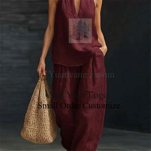 Conjunto de Blazer para Mujer, Chaleco sin Mangas con Cuello en V, Traje Informal de Lino de 2 Piezas, Conjunto de Chaleco y Pantalones, Ropa de Mujer - Product Image 3
