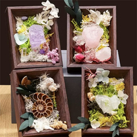 Offre Spéciale : Décoration en Bois avec Fleurs Séchées et Cristaux Naturels, Boîte à Ombre en Cristal avec Fleurs Préservées, Ornement de Table Thérapeutique pour la Maison, Cadeau