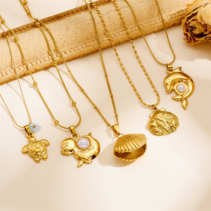 Ocean Series Gold Plated Stainless Steel Pendant Necklace Starfish Shell Butterfly Dolphin Animal Zodiac Gift Jewelry - Product Image 2