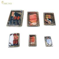 Boîte d'emballage rectangulaire jetable en PET de qualité alimentaire SINHC PACK Golden pour sushis avec couvercle, vente en gros par pièce