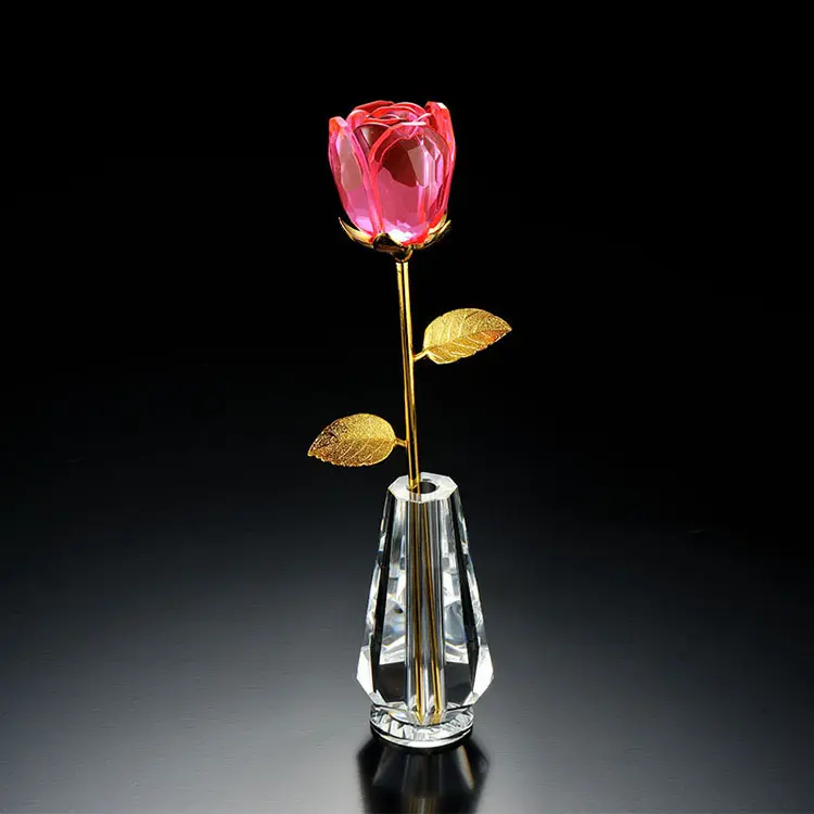 Brilhante europeu cristal vermelho rosa de vidro, adorável rosa de vidro flor para o casamento, presentes de retorno