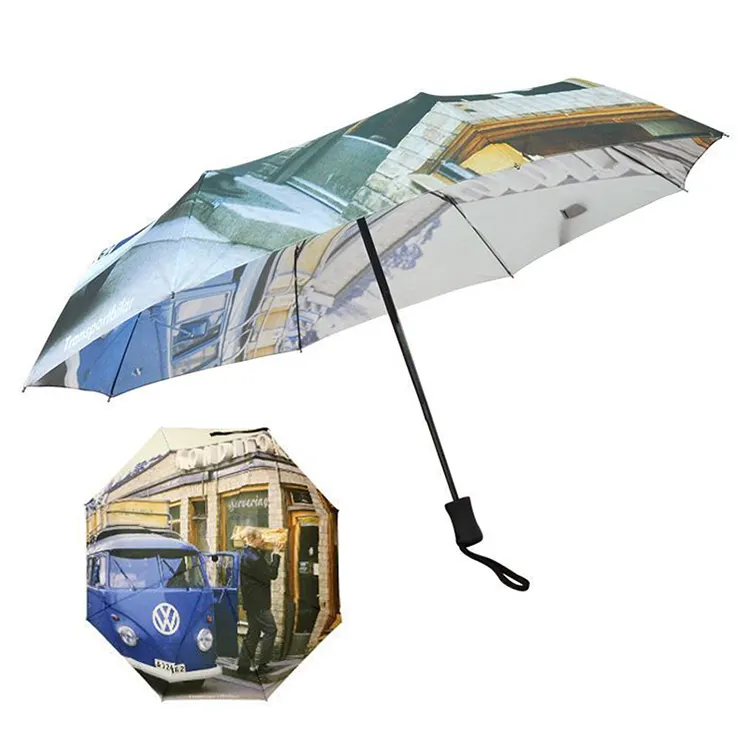 Оптовая Продажа с фабрики, изготовленные на заказ три складных 190T Pongee тканевые зонты от дождя с автоматическим логотипом