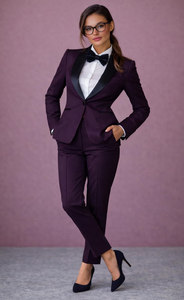 Costume de smoking violet pour femme, ensemble élégant blazer et pantalon, tenue de soirée formelle sophistiquée, ensemble chic et ajusté pour affaires, luxe - Product Image 2