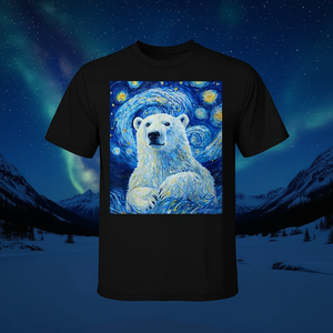 T-shirt Polar Bear Van Gogh Style Starry Night pour adulte unisexe noir - Product Image 3