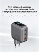 Charger USB-C PD 100W Baru Terlaris 3 Port Layar Pintar Tahan Api Ramah Lingkungan Gan OTP Colokan EU Adaptor Daya Pengisian Cepat