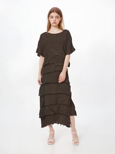 Gaun Midi Empire A-LINE elegan untuk wanita, gaun liburan kasual bersirkulasi desain lipit musim semi musim panas modis - Product Image 2