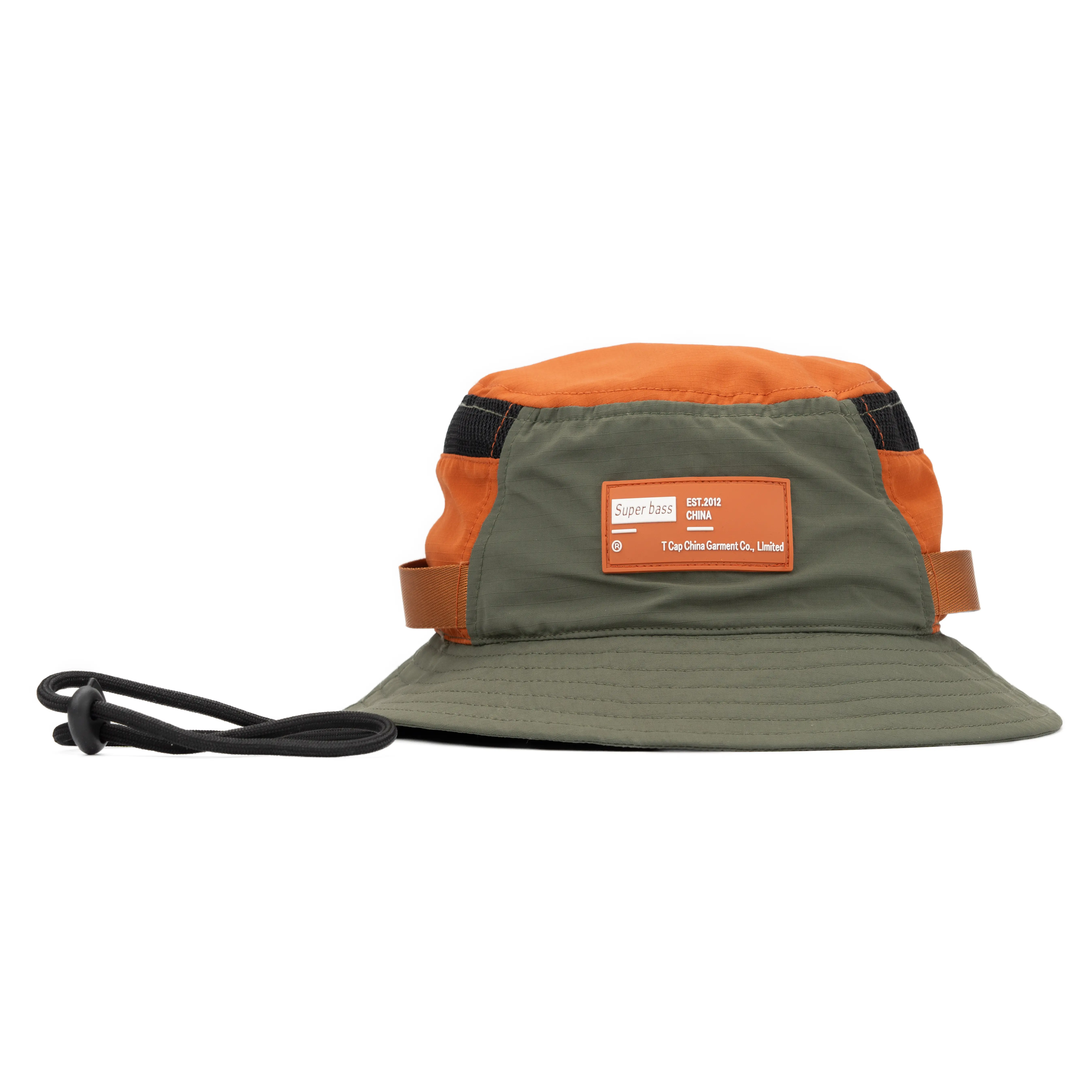 TCAP custom quick dry polyester PVC patch rope fisherman bucket hat