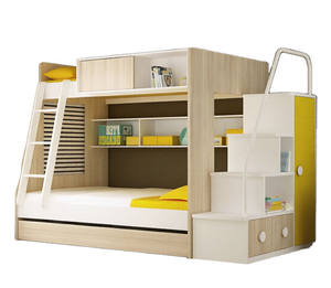 Juego de Muebles de Dormitorio Infantil de Diseño Moderno, Cama Litera de Madera con Escaleras de Almacenamiento y Estantes para Casa, Apartamento u Hostal - Product Image 2