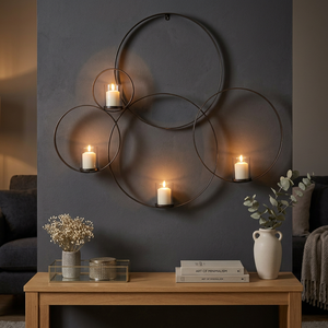 Portavelas Metálico Moderno, Decoración de Pared, Soporte Redondo para Velas Colgante, Negro, Adorno para Repisa de Sala de Estar - Product Image 2
