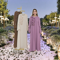 Robe Abaya Modeste Islamique pour Femmes, Luxe, Appliques Florales 3D Faites à la Main, Été Automne, avec Ornements Subtils sur la Poitrine et les Manches