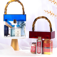 Nouvelle boîte cadeau carrée en acrylique transparent avec poignée en bambou, idéale pour les mariages, les anniversaires, les fêtes, les cadeaux de remise de diplôme