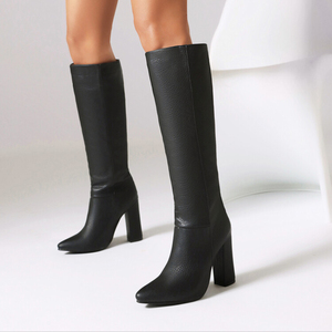 Bottes Femme Tendance Nouveau Design Talon Épais Sexy 2025 Bout Pointu Longueur Genou - Product Image 4