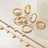 18 Karat vergoldeter Edelstahl Modische Dame Doppels chicht Glatt Gravierter Rohling Zirkonium Ring Wasserdichter Schmuck