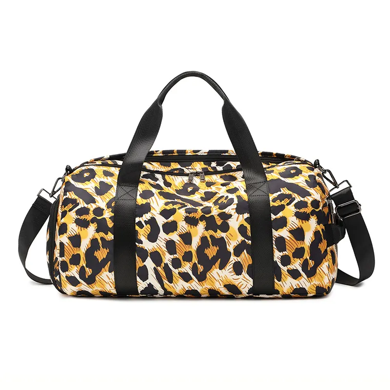 Bolsa de viagem estampada de leopardo, bolsa de viagem de grande capacidade à prova d'água com estampa de oncinha, da moda, para esportes