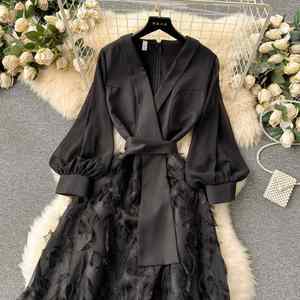 Vestido Maxi Romántico de Primavera Ecológico de Alta Calidad para Mujer Tallas Grandes con Cuello Halter, Manga Abullonada, Estilo Imperio, Patchwork y Encaje Tejido en Línea A - Product Image 2